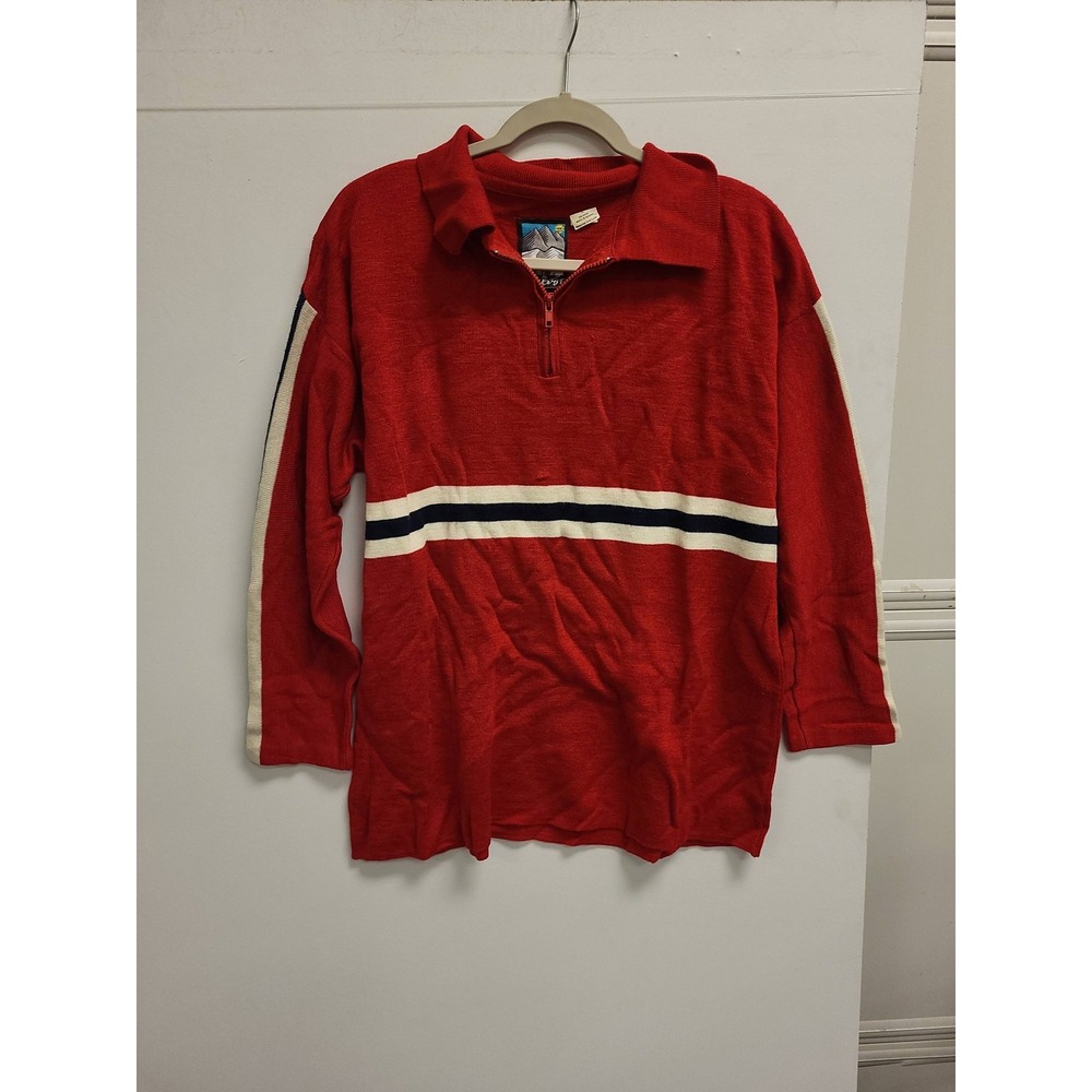 Taboost Red 1/4 Zip Sweater Mens Large Acrylic Wool Blend Stripe Pullover‎ Top